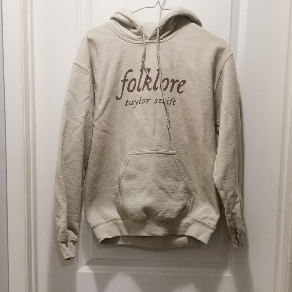 Gildan Beige Hoodie with Folklore Taylor Swift  Print